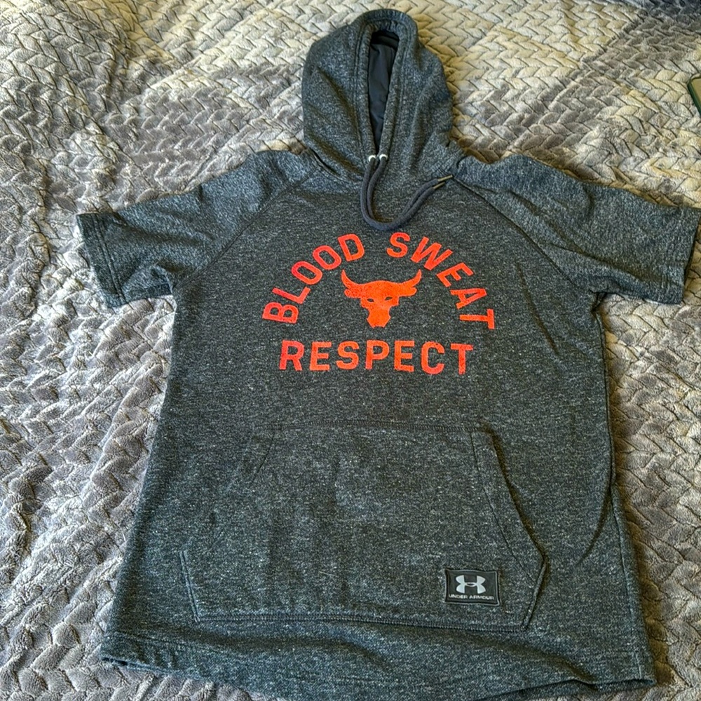 UNDER ARMOUR Project Rock Gray Short Sleeve Hoodie B.S.R. Like new never worn.